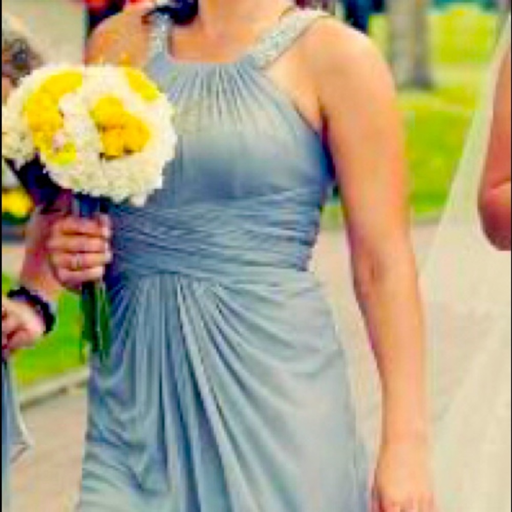 David’s bridal grey ruched bridesmaid dress